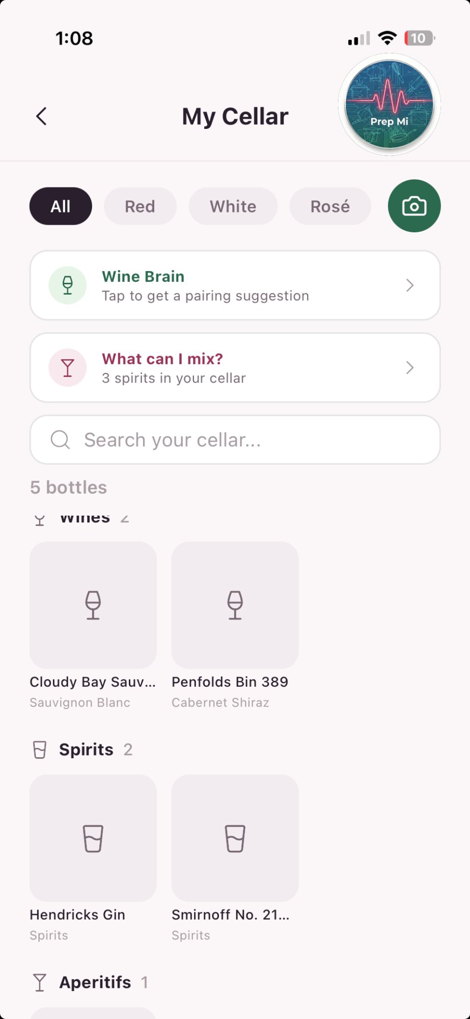 My Cellar — wines, spirits, Wine Brain pairing suggestions